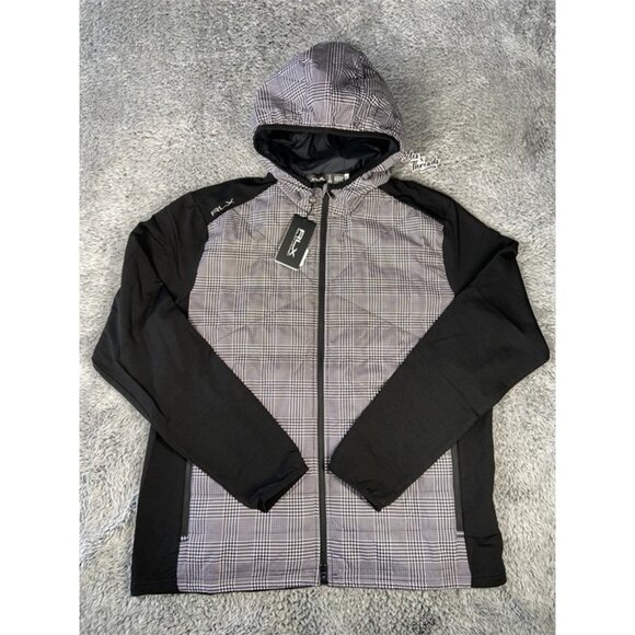 Ralph Lauren RLX Glen Golf Plaid Hybrid Hooded Jacket Size XL Men Black White